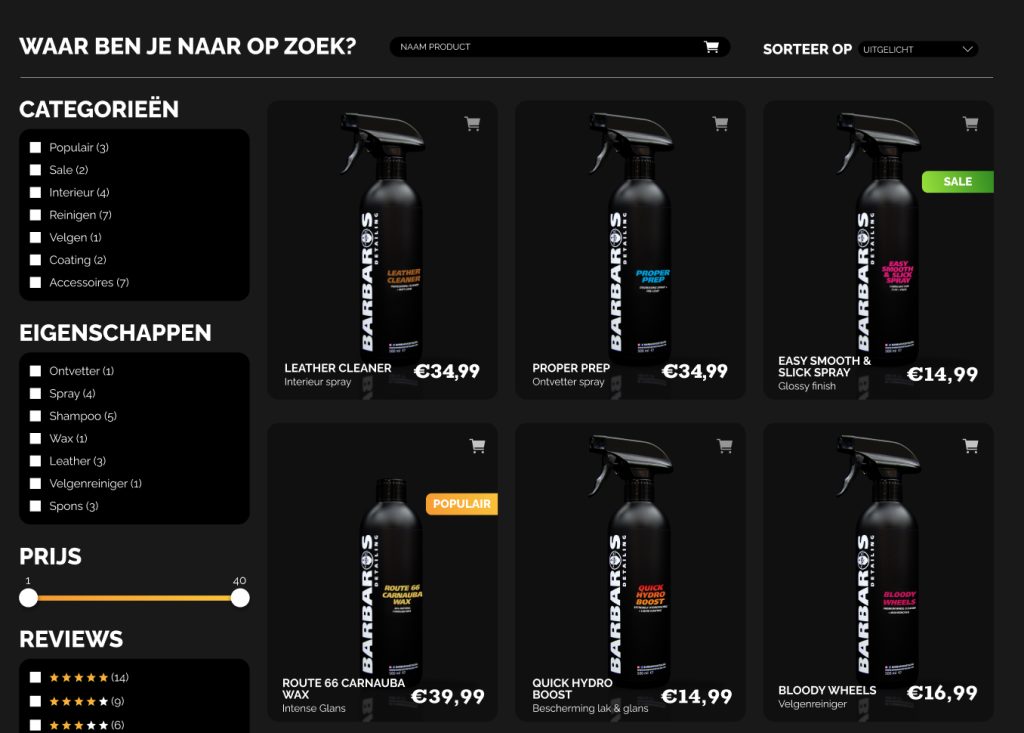 WooCommerce webshop van Hans Glans detailing.