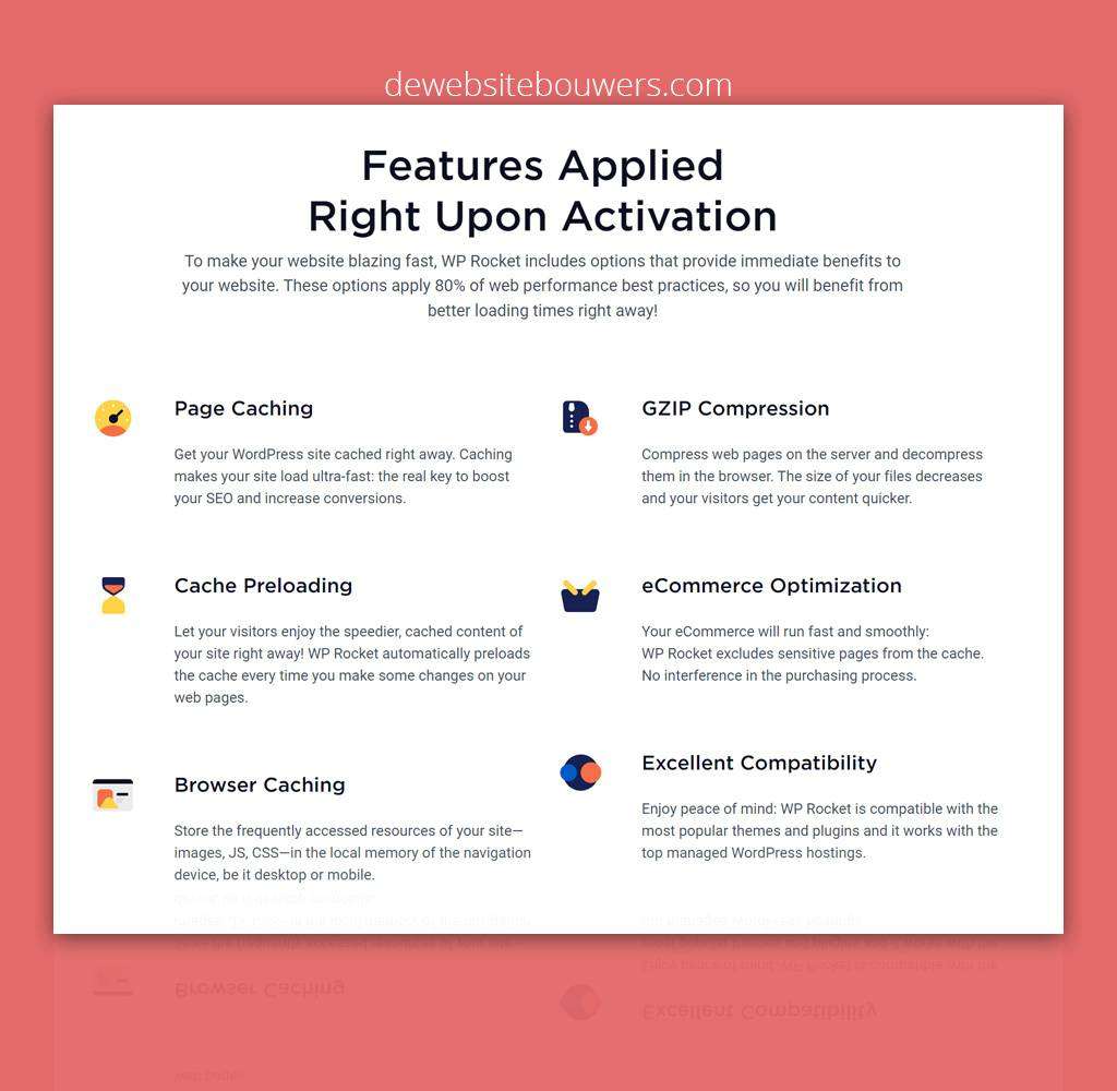 wp rocket standaard features